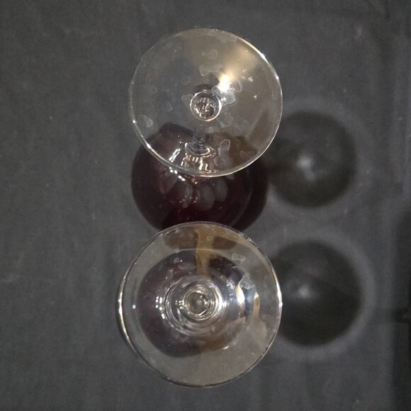 Ruby Red to Clear Cut Glass Wine Goblet - Set of 2   4"W x 9" H - Picture 4 of 5